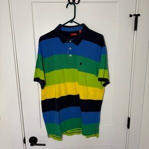 Vintage Izod Multicolor Striped Short Sleeve Polo. XL. Y2K. 80s, 90s Rugby